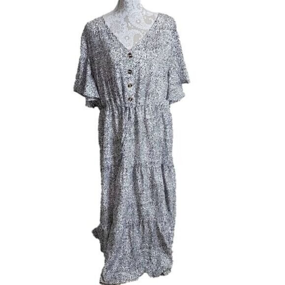 Shein Dress Midi Cottagecore White w/Black Polka Dots Short Sleeves Women's 18 - Picture 1 of 6